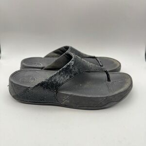 Fit Flop Electra Sandals Black Sequence Size 8.5‎ Women's Open Toe Wedge